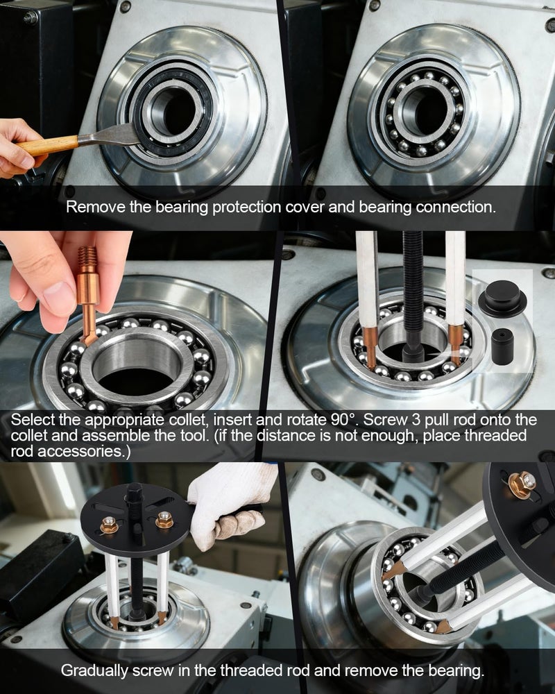 Clatoon 21 in 1 Bearing Puller, Bearing Puller Kit with Curved Hook and Red Steel Collet Multifunctional Bearing Removal Tool, Bearing Disassembly Gear Three-Jaw Puller - Image 5